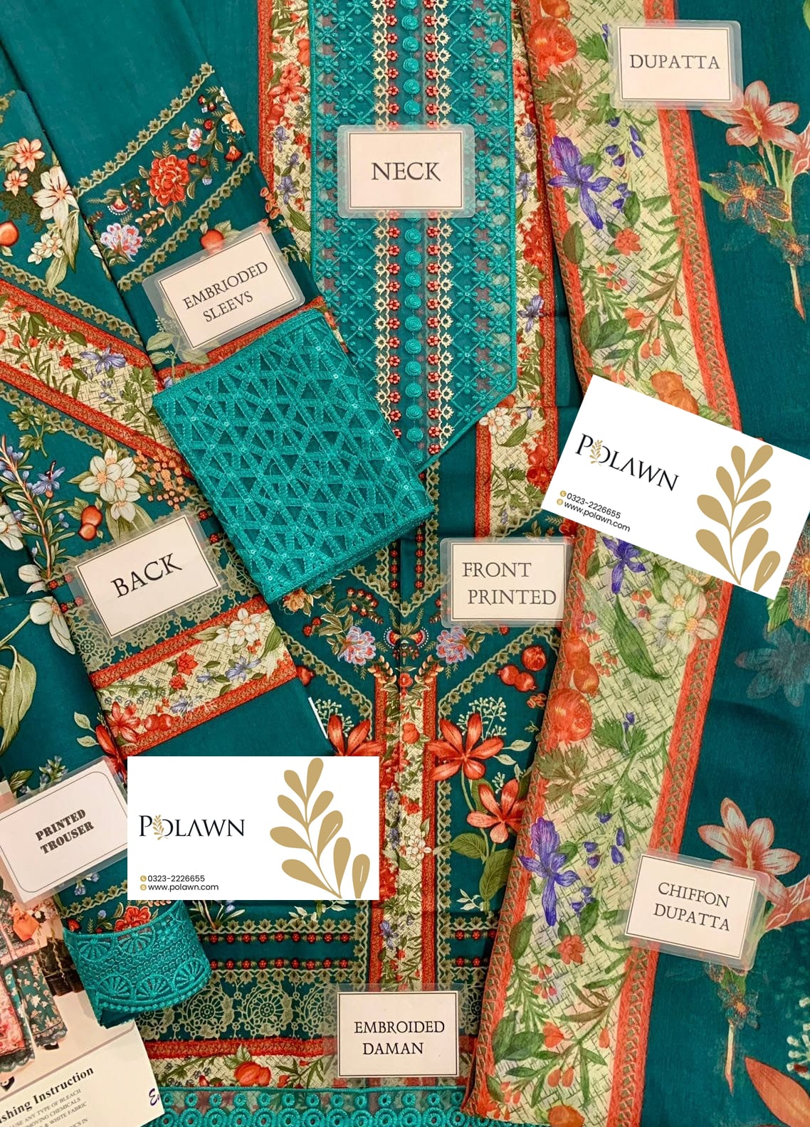 Embroidered Lawn 3 Piece Unstitched Suit MBL-MPT-2610-A-25 - Summer Collection