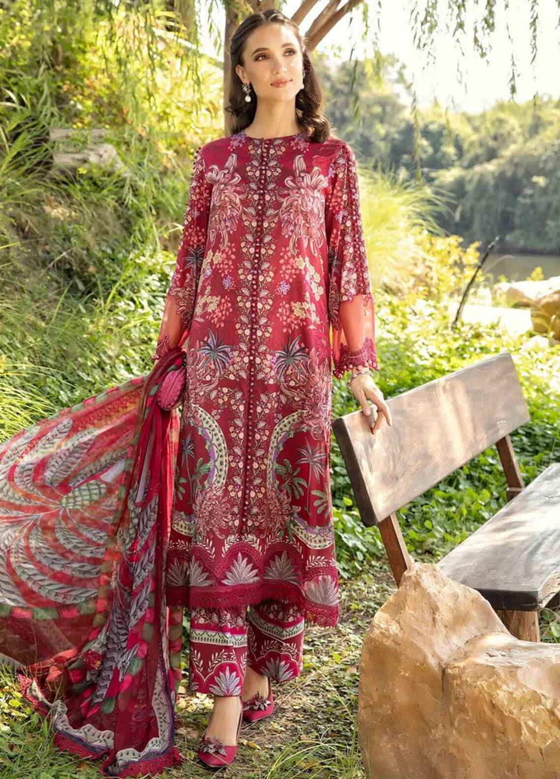 Embroidered Lawn 3 Piece Unstitched Suit MBL-MPT-2514-B-25 - Summer Collection