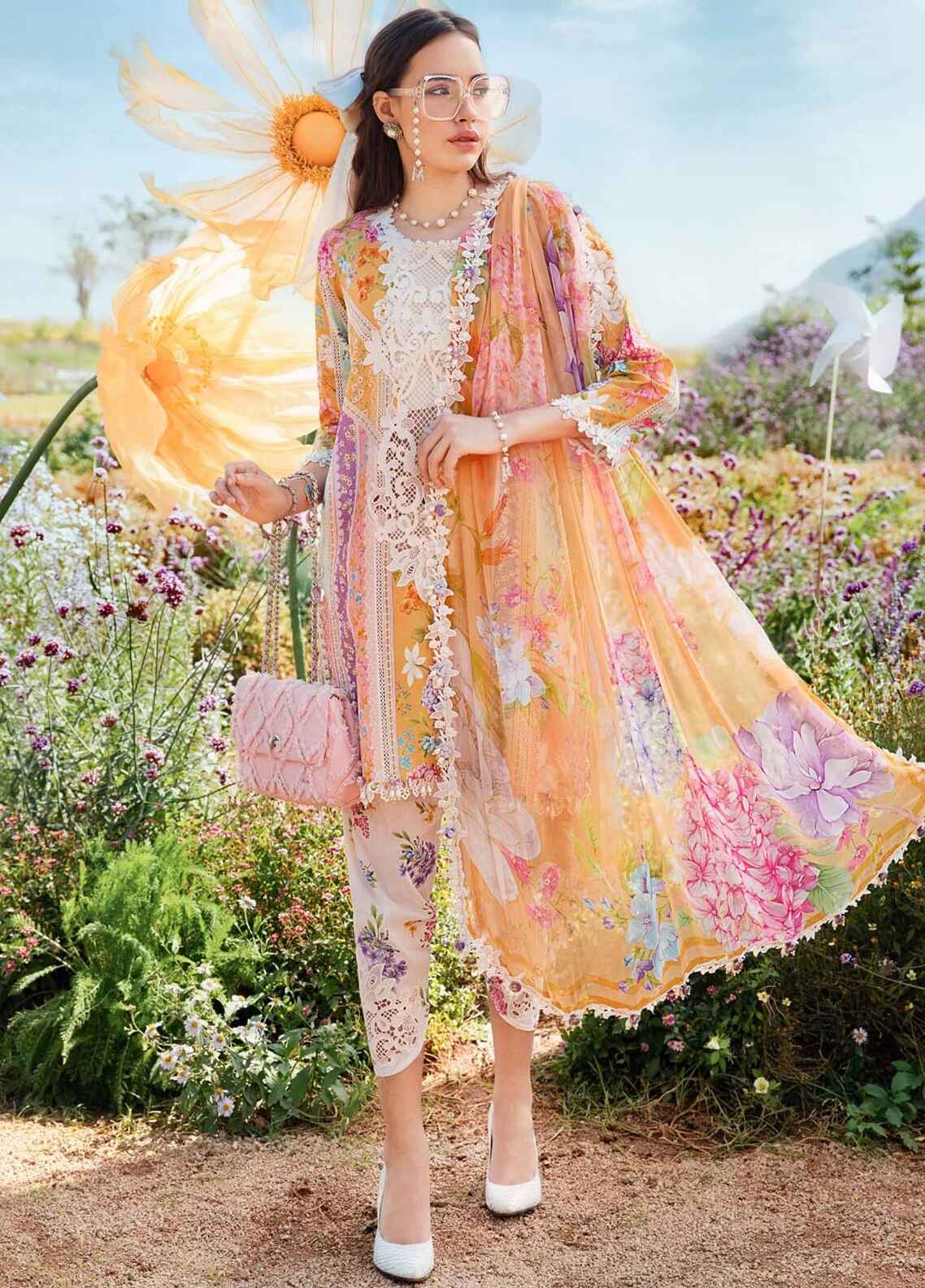 Embroidered Lawn 3 Piece Unstitched Suit MBL-MPT-2509-A-25 - Summer Collection