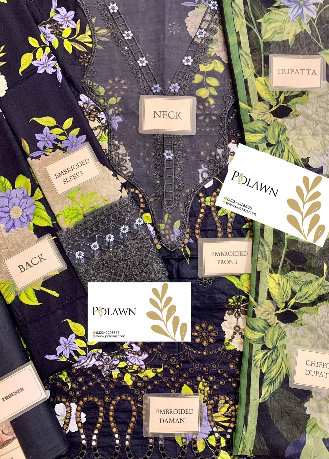 Embroidered Lawn 3 Piece Unstitched Suit MBL-MPT-2602-B-25 - Summer Collection
