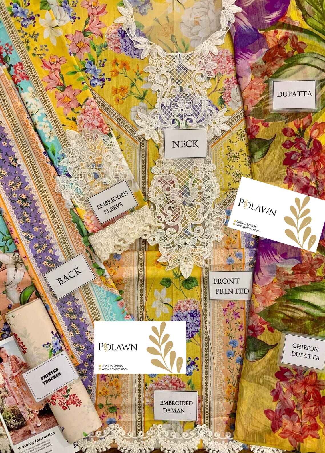 Embroidered Lawn 3 Piece Unstitched Suit MBL-MPT-2509-A-25 - Summer Collection