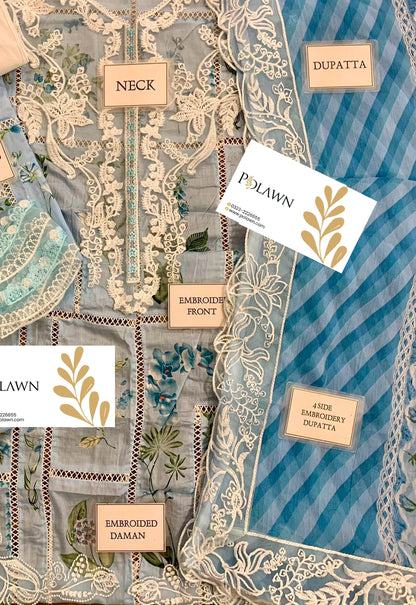 Embroidered Lawn 3 Piece Unstitched Suit CSSL-D07-B-25 - Summer Collection