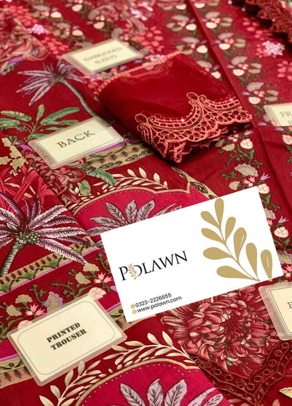Embroidered Lawn 3 Piece Unstitched Suit MBL-MPT-2514-B-25 - Summer Collection
