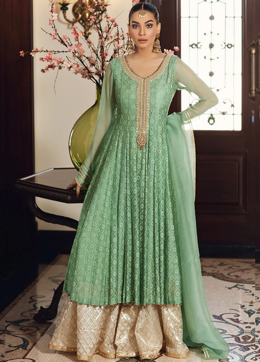 Pistachio Green Embroidered Unstitched 3 Piece Chiffon Suit AIC-Dreamy Pastel-21-Party Wear