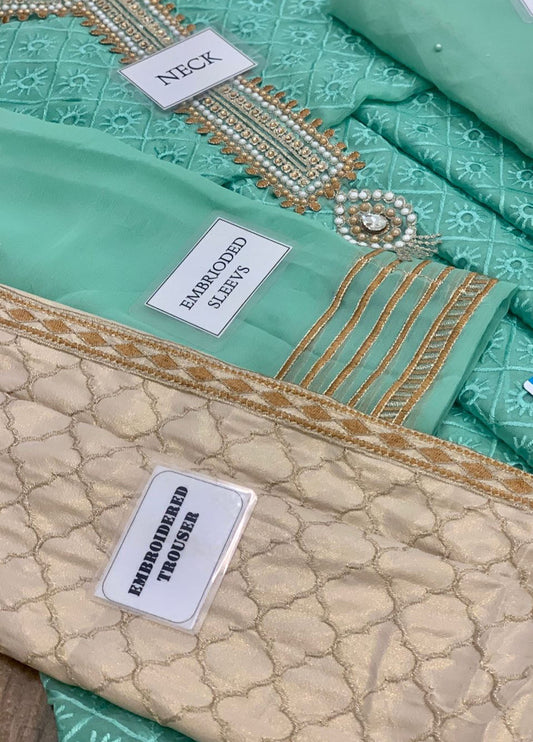 Pistachio Green Embroidered Unstitched 3 Piece Chiffon Suit AIC-Dreamy Pastel-21-Party Wear