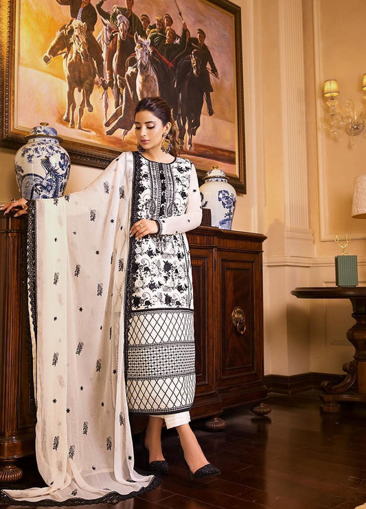 Embroidered Unstitched 3 Piece Net  Suit AJMNC-D13-23- Party Wear